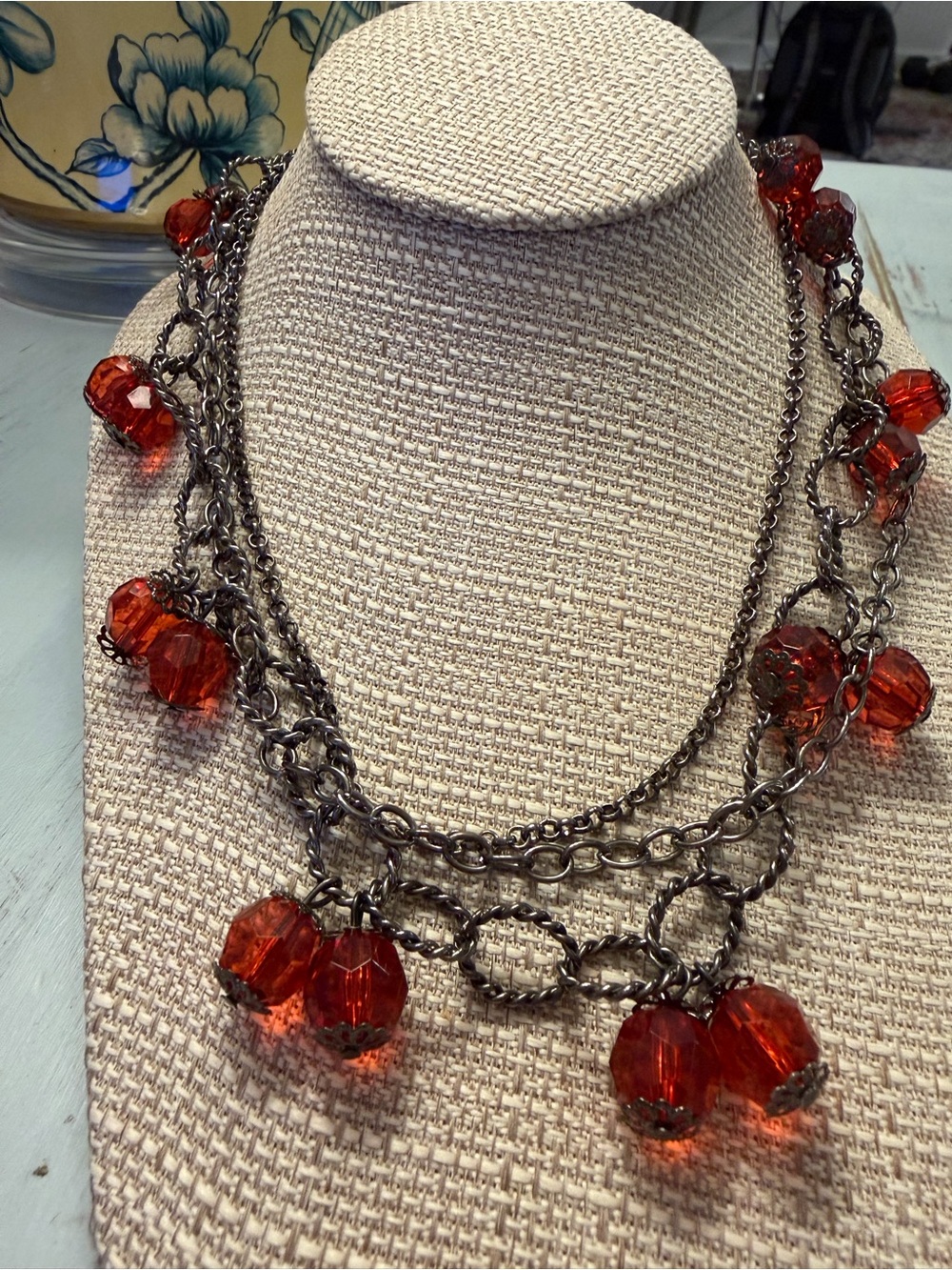 Red Multi-Strand Crystal Charm Necklace - Women Jewelry